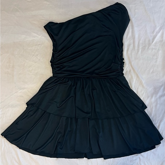 Black One Shoulder Ruched Stretch Mini Dress Ruffle Tiered Party Y2K Size 1X - Picture 2 of 5